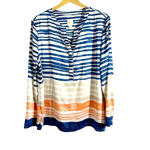 Chico’s Distressed Stripe Tunic Blouse Multicolor Size 2 Medium - Picture 3 of 14